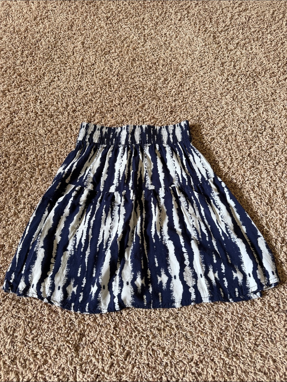 Women's Navy and White Printed Smocked Waist Skater Skirt